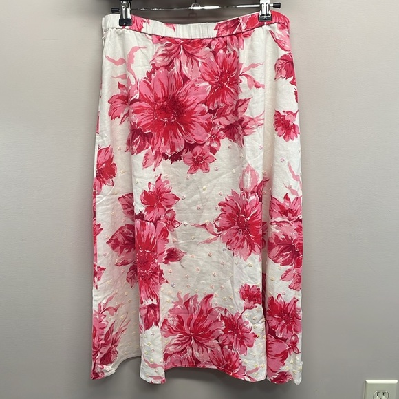 Coldwater Creek Linen Blend Floral Sequin A-Line Lined Skirt PM - Picture 4 of 16